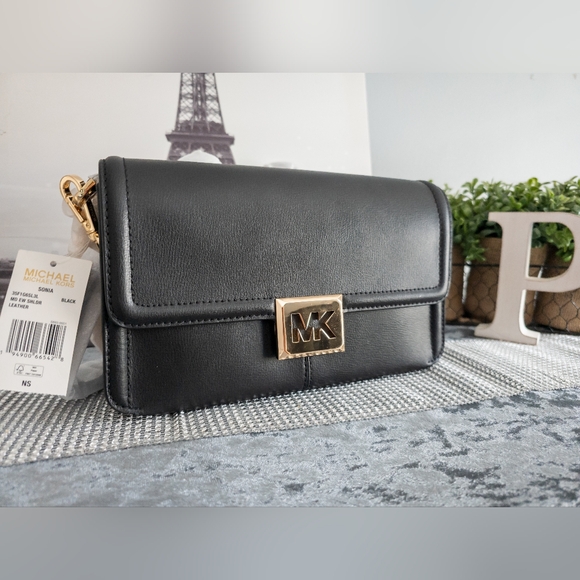❗️LOW START ❗️Michael Kors NWT Sonia Medium Leather Shoulder Bag- Black - Picture 4 of 14